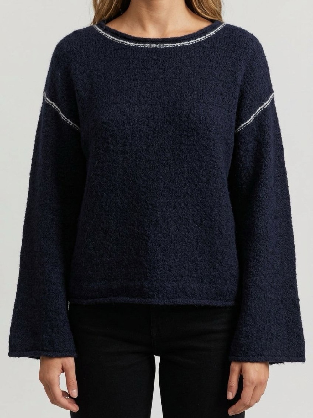 Rhythm. Scramble Knit Sweater | Navy | Size S | Boucle Contrast Stitch
